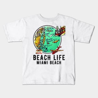 Miami Beach Florida Beach Life Distressed Vintage Old Map Kids T-Shirt